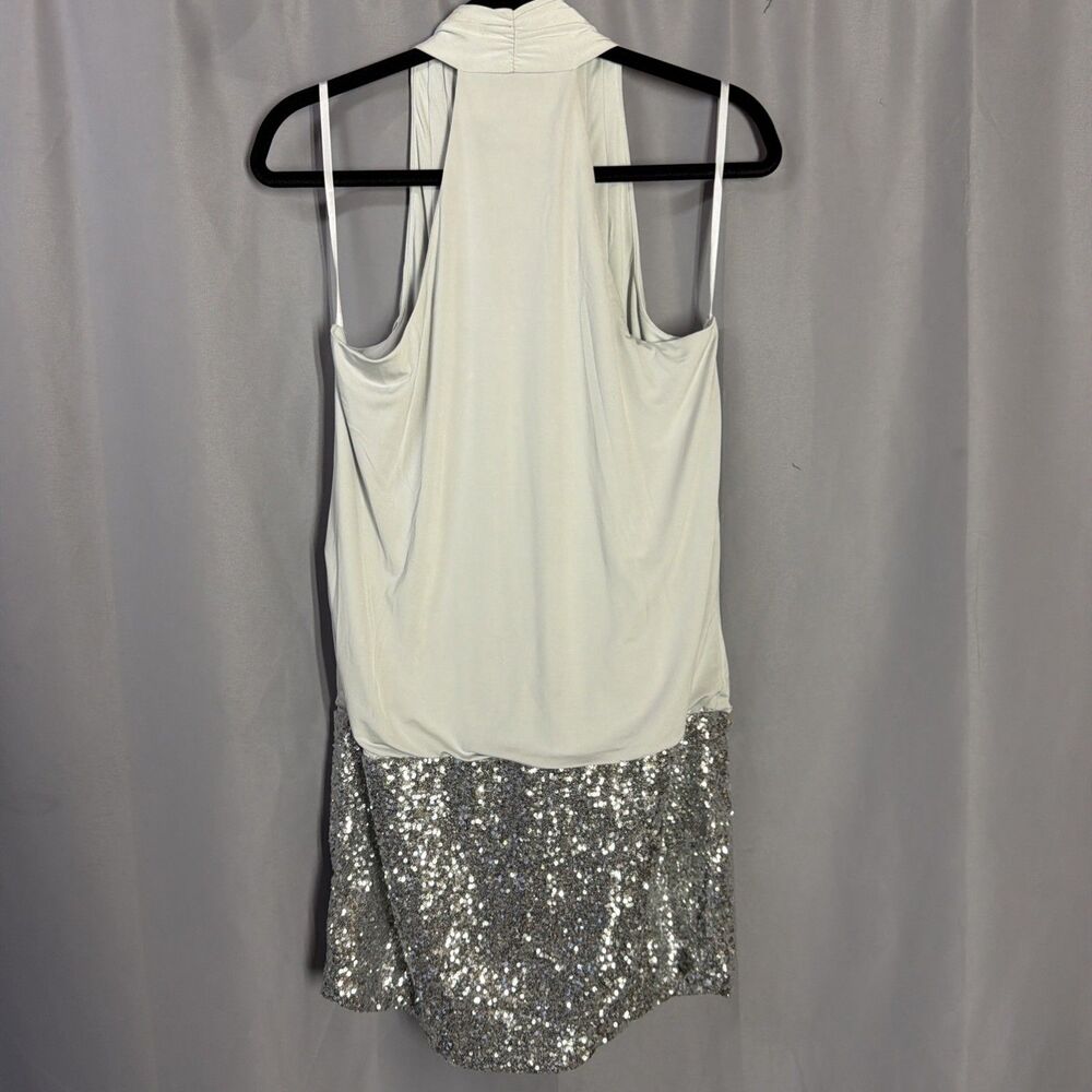 Frederick's Halter Deep V-Neck Silver Sequin Hem Mini Dress Women's Size XL Vtg - Picture 7 of 7